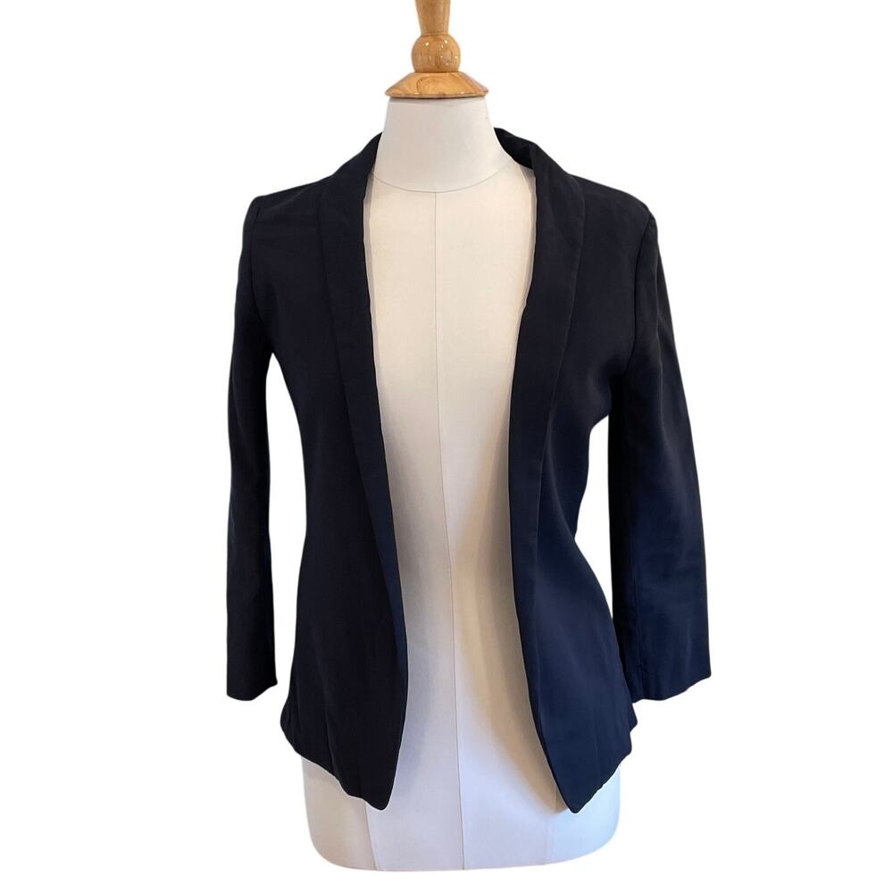 H&M Navy Blue Open Front Blazer, 3/4 Sleeve, Classic, Minimalist, Career, Size 4